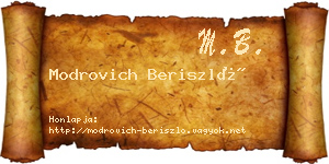 Modrovich Beriszló névjegykártya